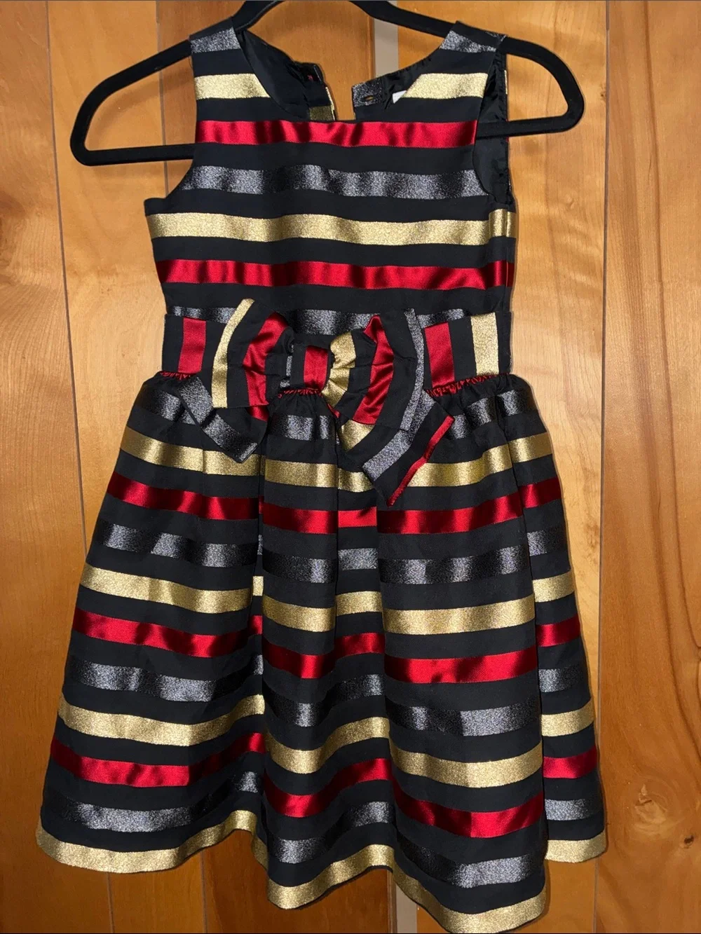 Gymboree Red, Gold & Black Striped Satin Party Dress Sz 7